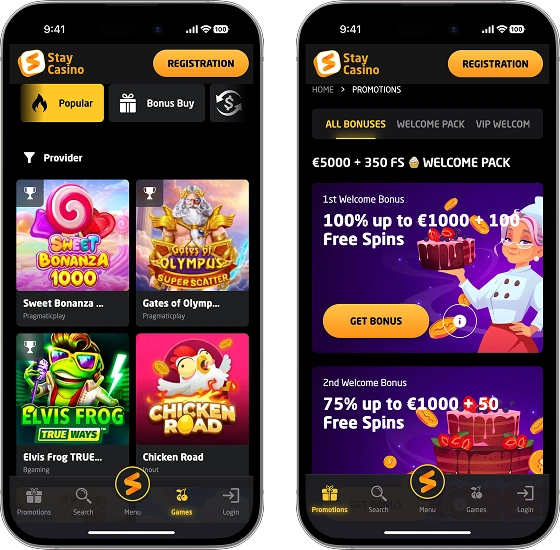 Staycasino mobile version screenshot